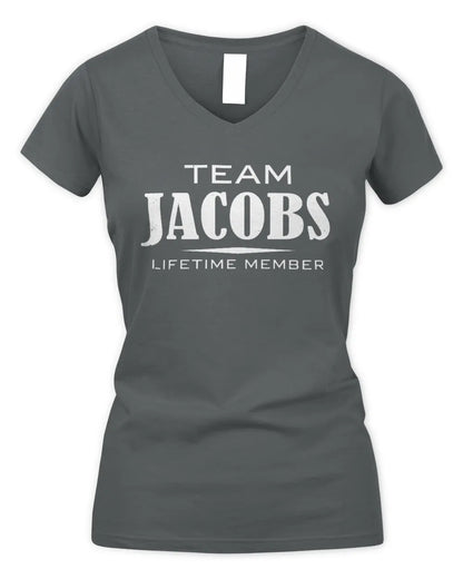 JACOBS BL62-K4-128 - Personalized “Team NAME Lifetime Member” - Women's V-Neck T-Shirt - Charcoal
