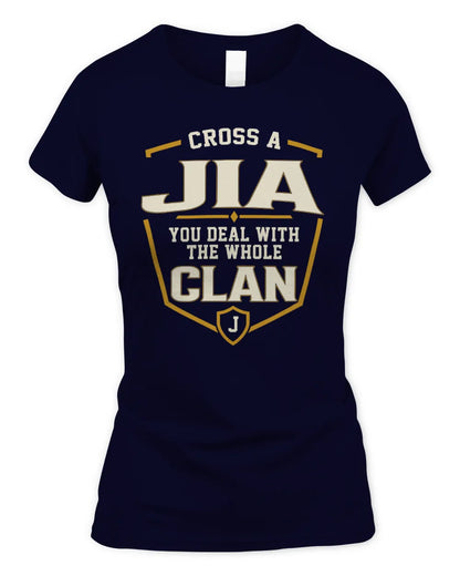 JIA NT1-K008 Cross A/An NAME, You Deal With the Whole Clan | Personalized Vintage T-Shirt - Women's Standard T-Shirt - Navy