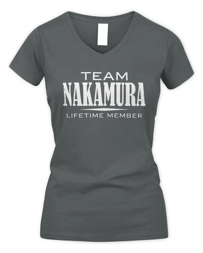 NAKAMURA BL62-K4-128 - Personalized “Team NAME Lifetime Member” - Women's V-Neck T-Shirt - Charcoal