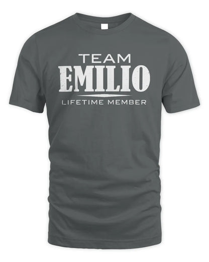 EMILIO BL62-K4-128 - Personalized “Team NAME Lifetime Member” - Unisex Standard T-Shirt - Charcoal
