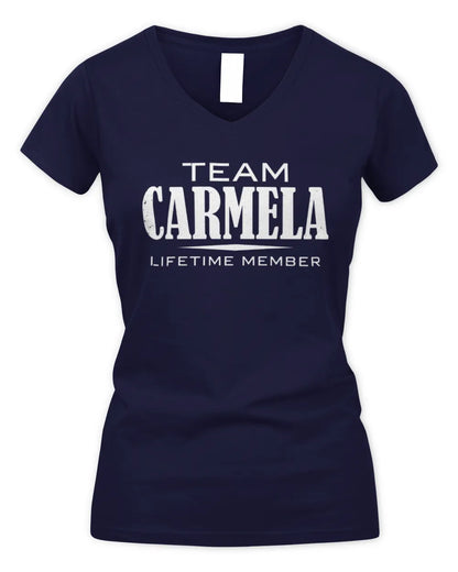 CARMELA BL62-K4-128 - Personalized “Team NAME Lifetime Member” - Women's V-Neck T-Shirt - Navy