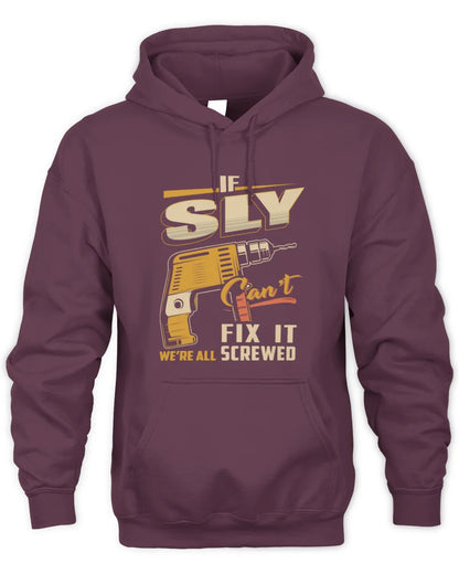 SLY TP22-K4-228 - Personalized Handyman T-Shirt “If AARON Can’t Fix It, We’re All Screwed” - Unisex Hoodie - Maroon