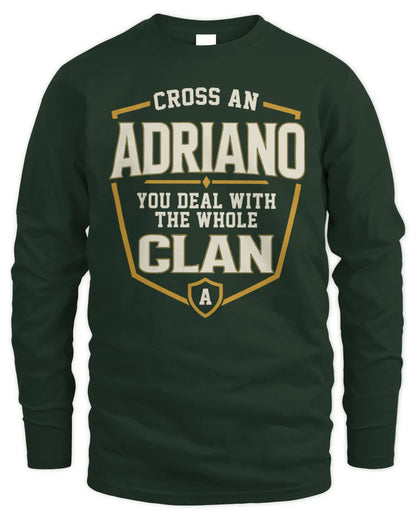 ADRIANO NT1-K008 Cross A/An NAME, You Deal With the Whole Clan | Personalized Vintage T-Shirt - Men's Long Sleeved T-Shirt - Forest Green