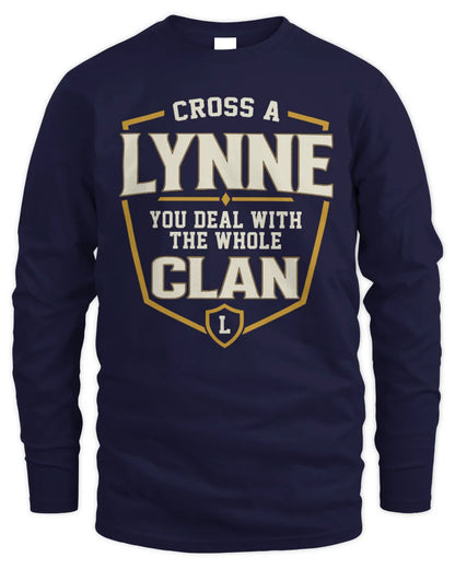 LYNNE NT1-K008 Cross A/An NAME, You Deal With the Whole Clan | Personalized Vintage T-Shirt - Men's Long Sleeved T-Shirt - Navy