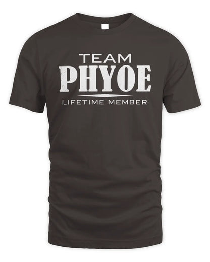 PHYOE BL62-K4-128 - Personalized “Team NAME Lifetime Member” - Unisex Standard T-Shirt - Dark Chocolate