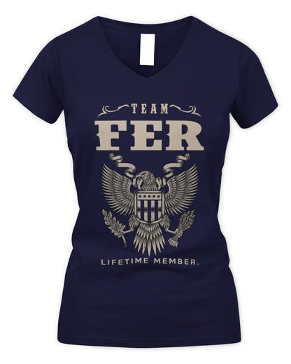 FER TP06-K82 – Personalized Classic Style Apparel “Team NAME Lifetime Member” - Women's V-Neck T-Shirt - Navy