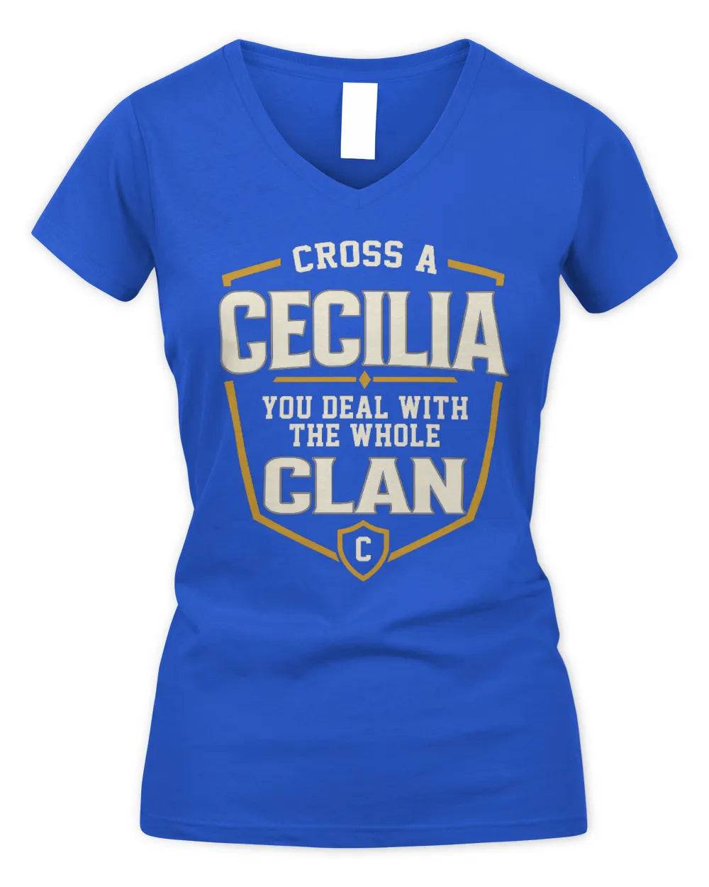 CECILIA NT1-K008 Cross A/An NAME, You Deal With the Whole Clan | Personalized Vintage T-Shirt - Women's V-Neck T-Shirt - Royal