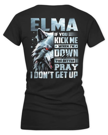 ELMA AP62-K4-666 - Personalized Fierce Wolf Quote Apparel “If You Kick Me When I’m Down, You Better Pray I Don’t Get Up” - Women's V-Neck T-Shirt - Black