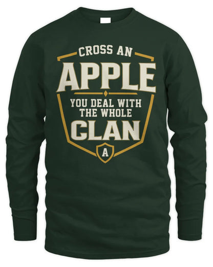 APPLE NT1-K008 Cross A/An NAME, You Deal With the Whole Clan | Personalized Vintage T-Shirt - Men's Long Sleeved T-Shirt - Forest Green