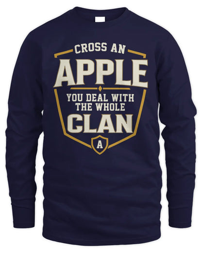 APPLE NT1-K008 Cross A/An NAME, You Deal With the Whole Clan | Personalized Vintage T-Shirt - Men's Long Sleeved T-Shirt - Navy