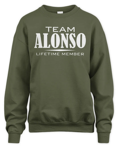ALONSO BL62-K4-128 - Personalized “Team NAME Lifetime Member” - Unisex Sweatshirt - Military Green