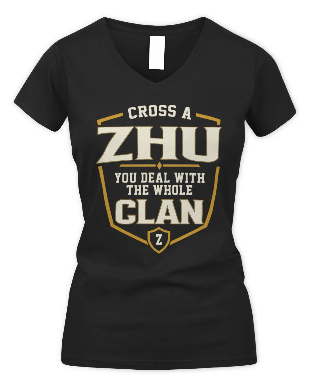 ZHU NT1-K008 Cross A/An NAME, You Deal With the Whole Clan | Personalized Vintage T-Shirt - Women's V-Neck T-Shirt - Black