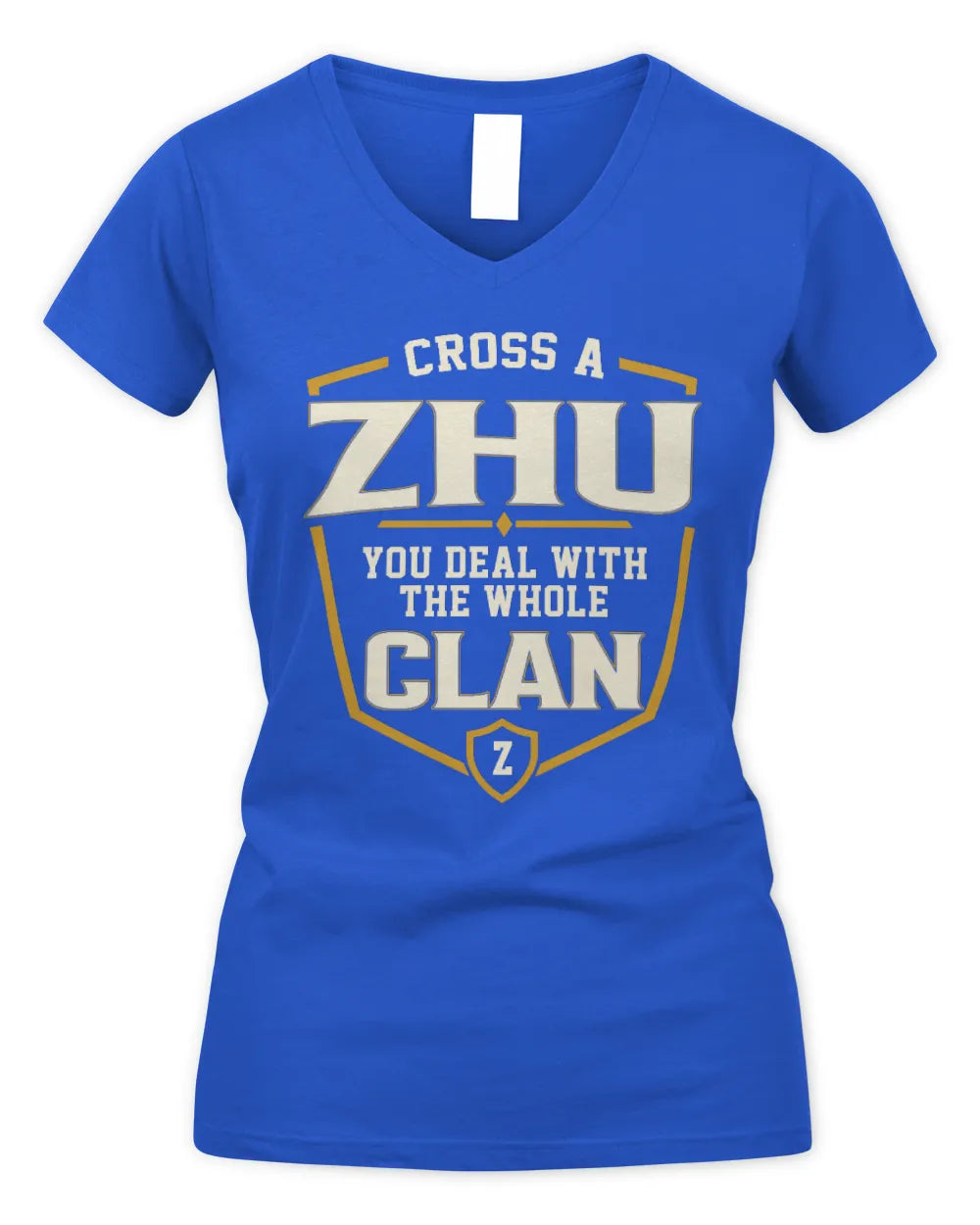 ZHU NT1-K008 Cross A/An NAME, You Deal With the Whole Clan | Personalized Vintage T-Shirt - Women's V-Neck T-Shirt - Royal