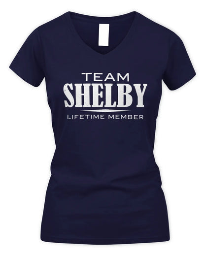 SHELBY BL62-K4-128 - Personalized “Team NAME Lifetime Member” - Women's V-Neck T-Shirt - Navy