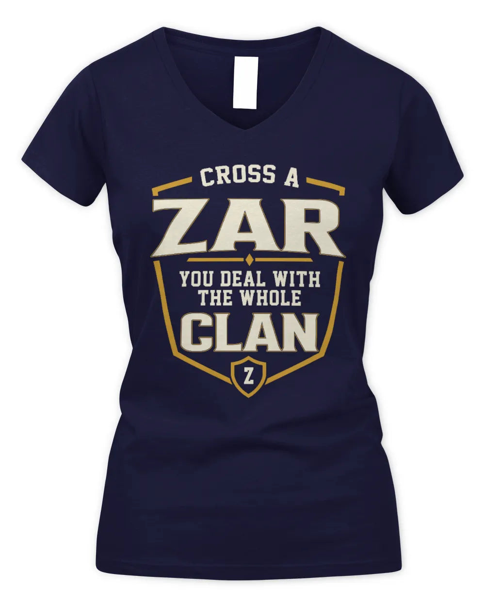 ZAR NT1-K008 Cross A/An NAME, You Deal With the Whole Clan | Personalized Vintage T-Shirt - Women's V-Neck T-Shirt - Navy