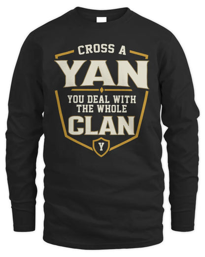 YAN NT1-K008 Cross A/An NAME, You Deal With the Whole Clan | Personalized Vintage T-Shirt - Men's Long Sleeved T-Shirt - Black