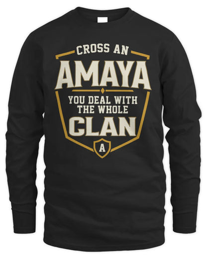 AMAYA NT1-K008 Cross A/An NAME, You Deal With the Whole Clan | Personalized Vintage T-Shirt - Men's Long Sleeved T-Shirt - Black