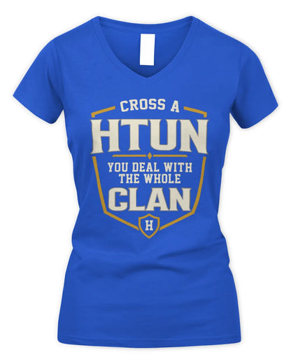 HTUN NT1-K008 Cross A/An NAME, You Deal With the Whole Clan | Personalized Vintage T-Shirt - Women's V-Neck T-Shirt - Royal