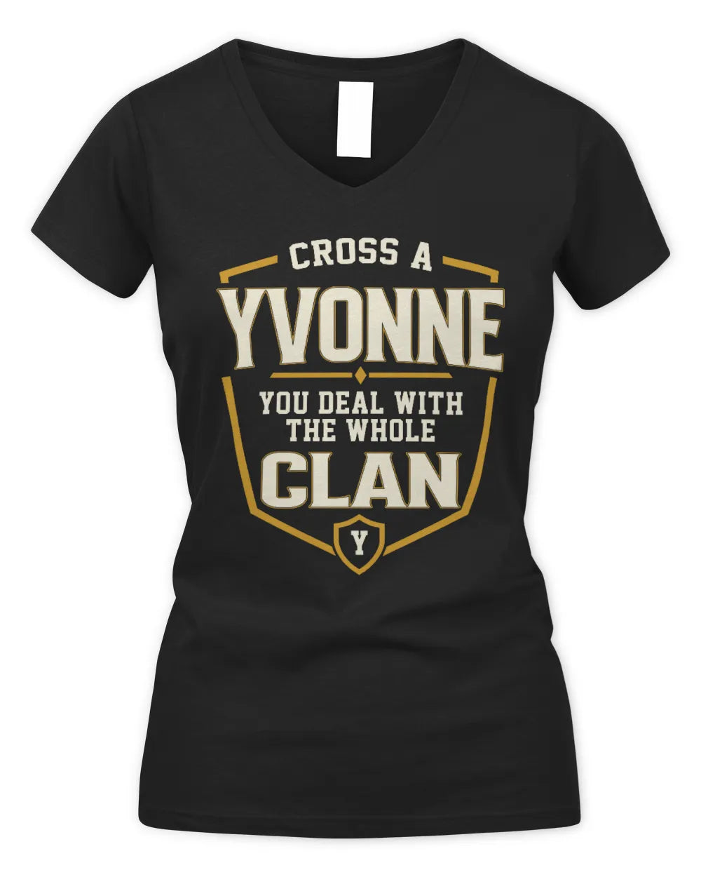 YVONNE NT1-K008 Cross A/An NAME, You Deal With the Whole Clan | Personalized Vintage T-Shirt - Women's V-Neck T-Shirt - Black