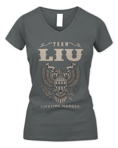 LIU TP06-K82 – Personalized Classic Style Apparel “Team NAME Lifetime Member” - Women's V-Neck T-Shirt - Charcoal
