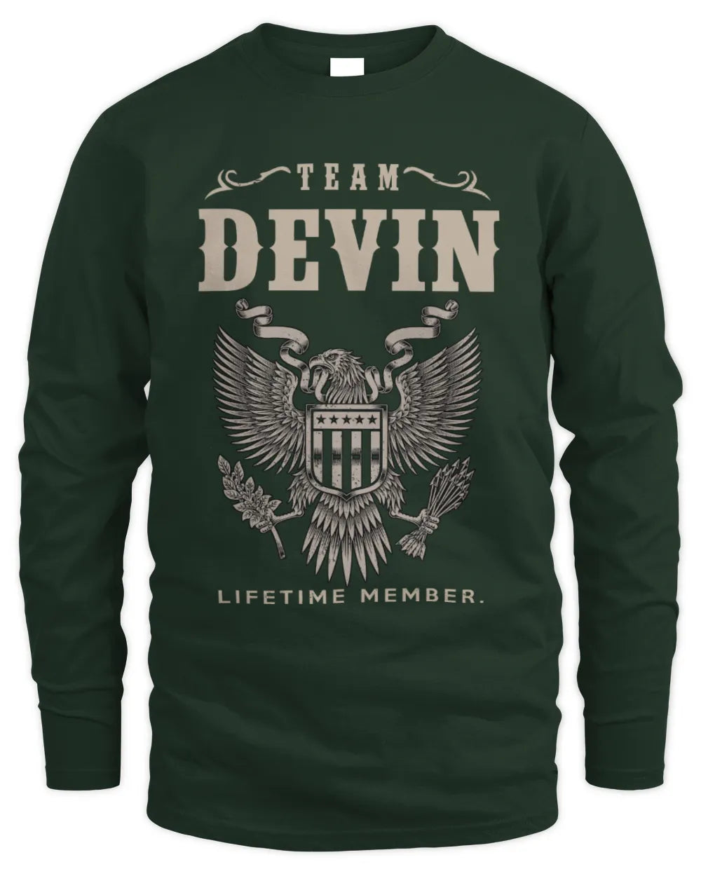 DEVIN TP06-K82 – Personalized Classic Style Apparel “Team NAME Lifetime Member” - Men's Long Sleeved T-Shirt - Forest Green