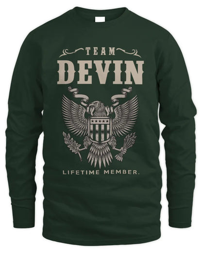 DEVIN TP06-K82 – Personalized Classic Style Apparel “Team NAME Lifetime Member” - Men's Long Sleeved T-Shirt - Forest Green