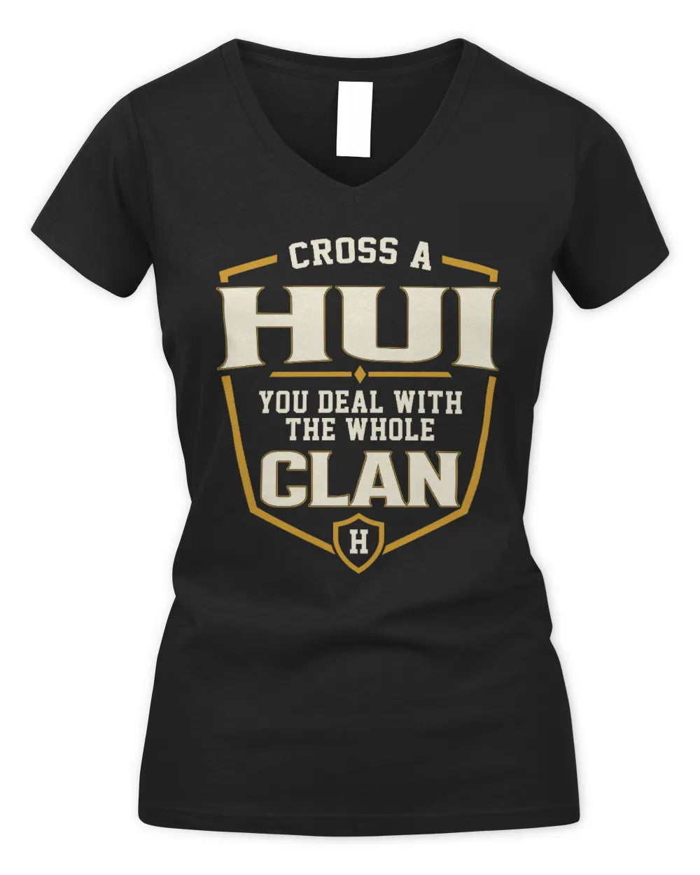 HUI NT1-K008 Cross A/An NAME, You Deal With the Whole Clan | Personalized Vintage T-Shirt - Women's V-Neck T-Shirt - Black