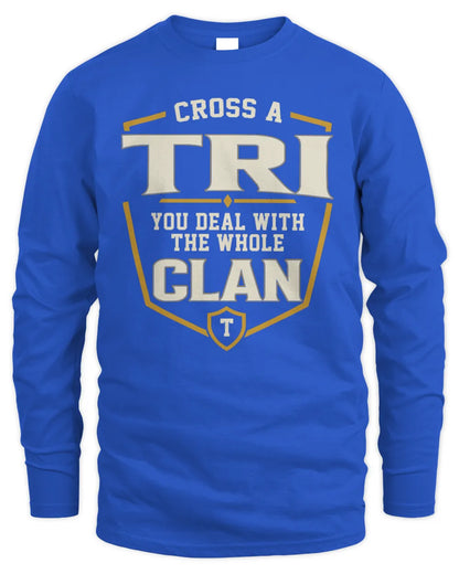 TRI NT1-K008 Cross A/An NAME, You Deal With the Whole Clan | Personalized Vintage T-Shirt - Men's Long Sleeved T-Shirt - Royal