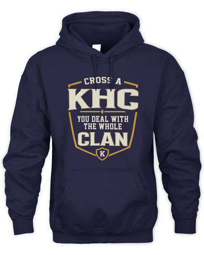 KHC NT1-K008 Cross A/An NAME, You Deal With the Whole Clan | Personalized Vintage T-Shirt - Unisex Hoodie - Navy