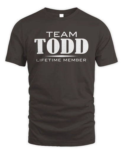 TODD BL62-K4-128 - Personalized “Team NAME Lifetime Member” - Unisex Standard T-Shirt - Dark Chocolate