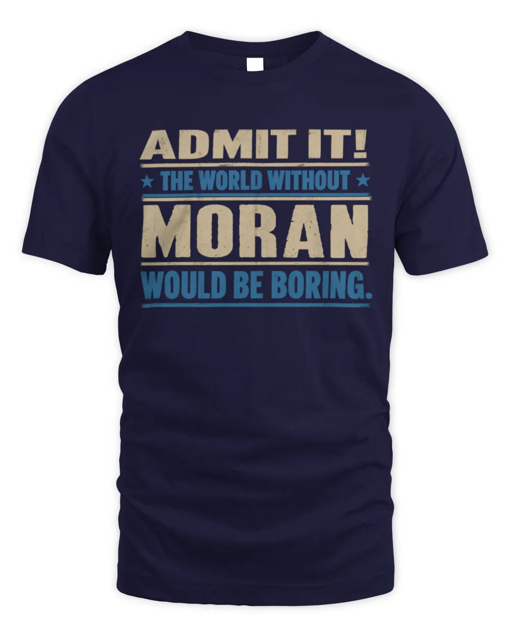 MORAN TP68-K2-968 – Personalized Funny Quote Apparel “The World Without NAME Would Be Boring” - Unisex Standard T-Shirt - Navy