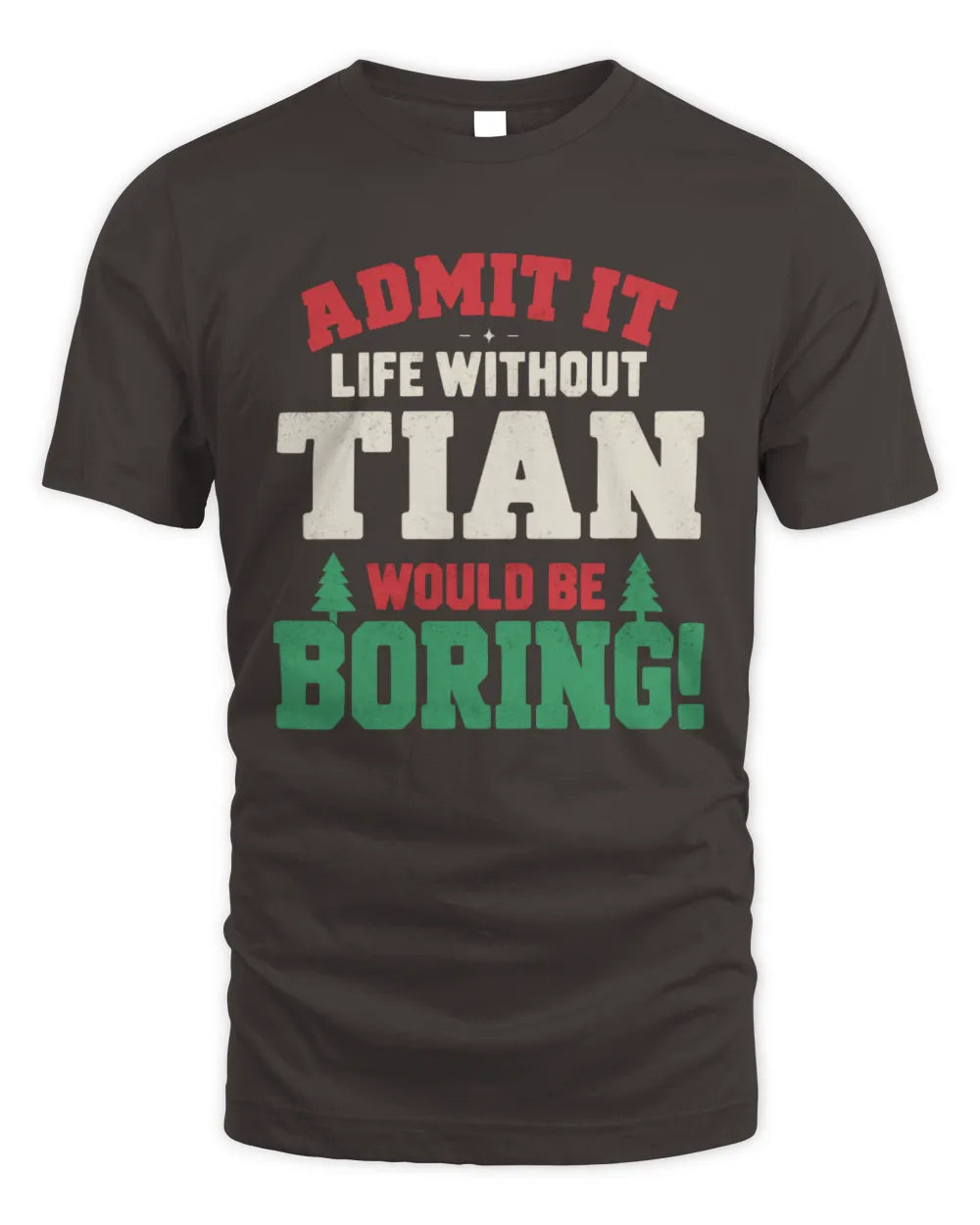 TIAN P5 TH08 Christmas T-Shirt – “Life Without NAME Would Be Boring” - Unisex Standard T-Shirt - Dark Chocolate