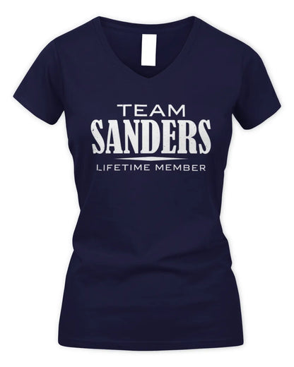 SANDERS BL62-K4-128 - Personalized “Team NAME Lifetime Member” - Women's V-Neck T-Shirt - Navy
