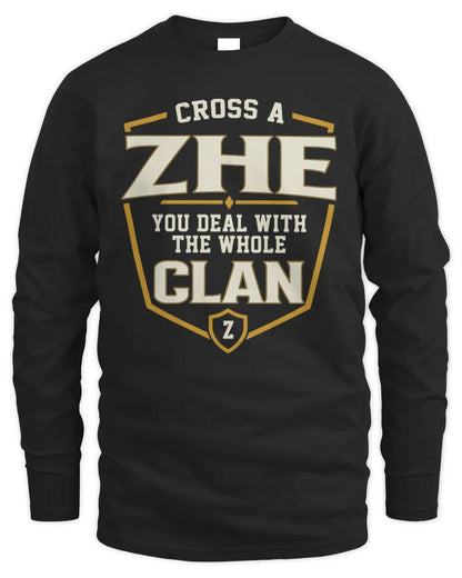 ZHE NT1-K008 Cross A/An NAME, You Deal With the Whole Clan | Personalized Vintage T-Shirt - Men's Long Sleeved T-Shirt - Black