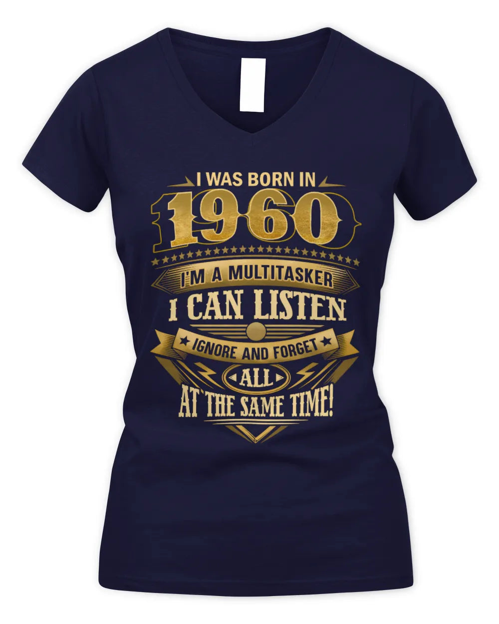 1960 HH89-K2 – Funny Birth Year Multitasker Quote T-Shirt - Women's V-Neck T-Shirt - Navy