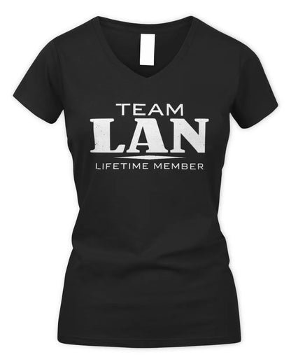 LAN BL62-K4-128 - Personalized “Team NAME Lifetime Member” - Women's V-Neck T-Shirt - Black