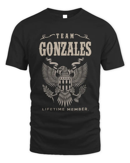 GONZALES TP06-K82 – Personalized Classic Style Apparel “Team NAME Lifetime Member” - Unisex Standard T-Shirt - Black