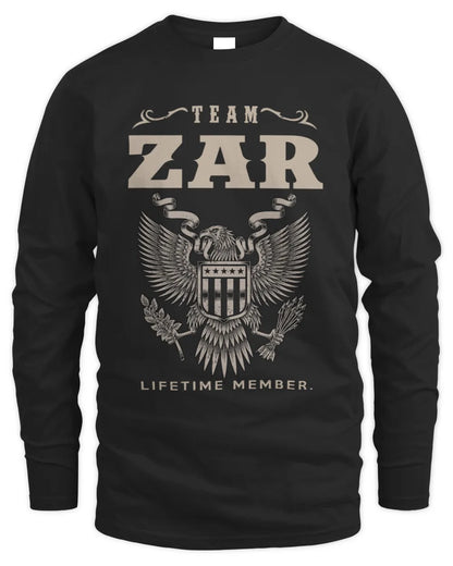 ZAR TP06-K82 – Personalized Classic Style Apparel “Team NAME Lifetime Member” - Men's Long Sleeved T-Shirt - Black