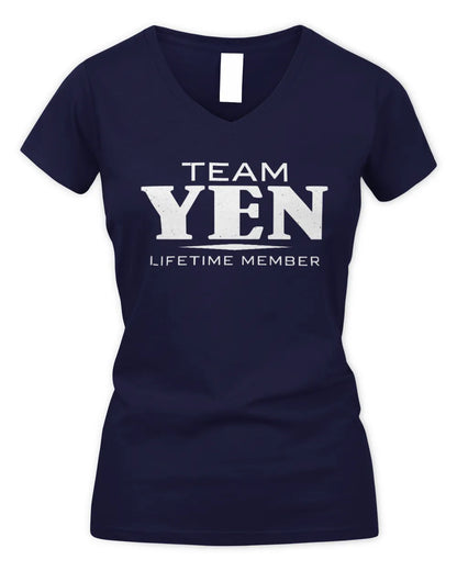 YEN BL62-K4-128 - Personalized “Team NAME Lifetime Member” - Women's V-Neck T-Shirt - Navy