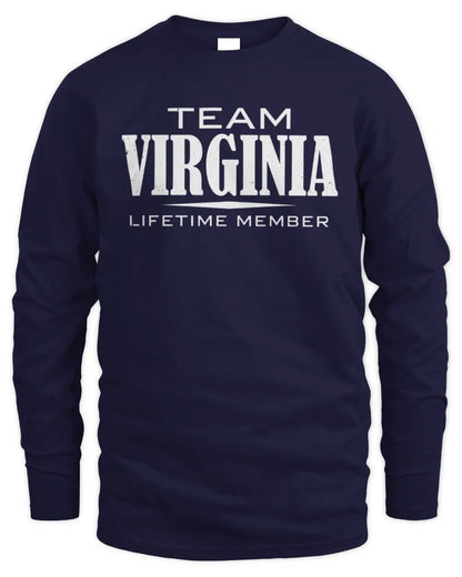 VIRGINIA BL62-K4-128 - Personalized “Team NAME Lifetime Member” - Men's Long Sleeved T-Shirt - Navy