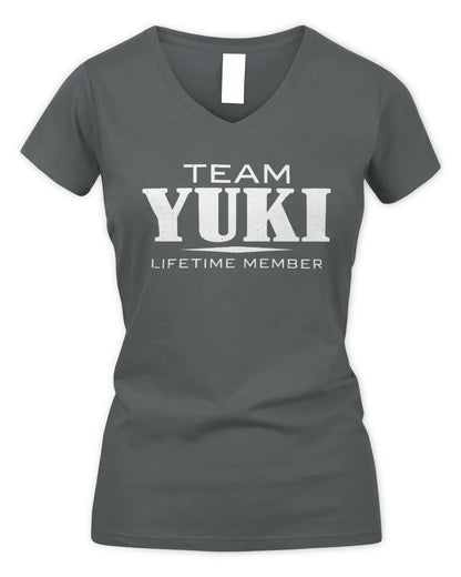 YUKI BL62-K4-128 - Personalized “Team NAME Lifetime Member” - Women's V-Neck T-Shirt - Charcoal