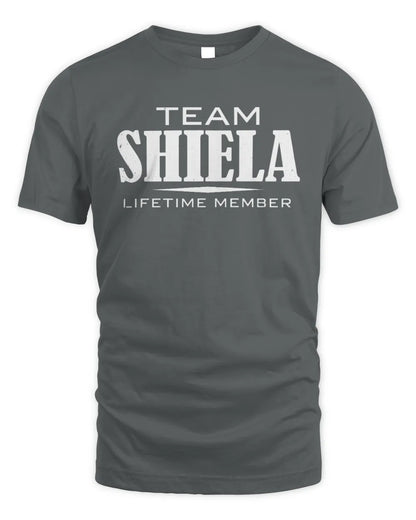 SHIELA BL62-K4-128 - Personalized “Team NAME Lifetime Member” - Unisex Standard T-Shirt - Charcoal