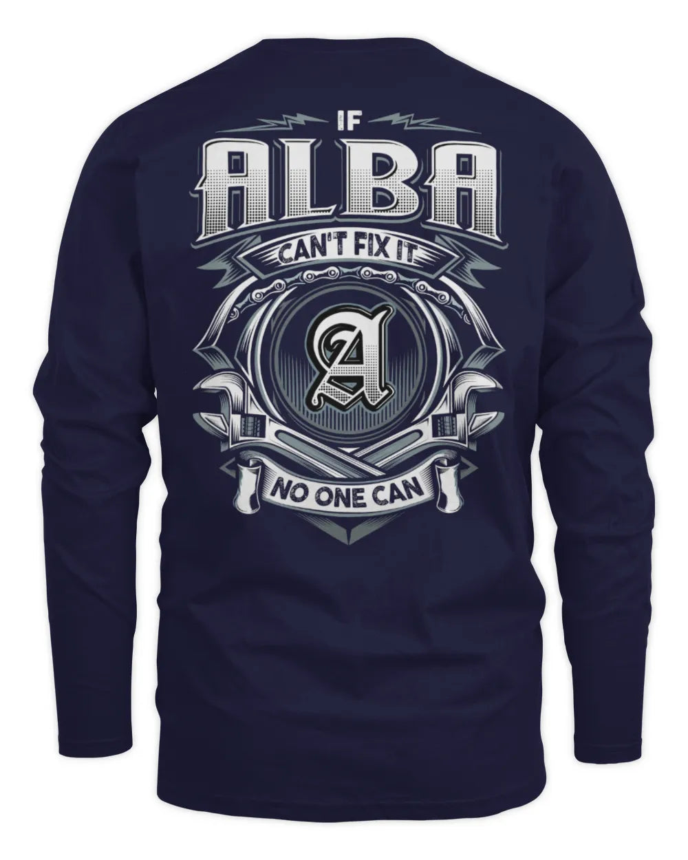ALBA AP81-K4-626 - Personalized Ahmed Quote Apparel “If Ahmed Can't Fix It, No One Can” - Men's Long Sleeved T-Shirt - Navy