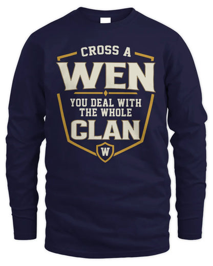 WEN NT1-K008 Cross A/An NAME, You Deal With the Whole Clan | Personalized Vintage T-Shirt - Men's Long Sleeved T-Shirt - Navy
