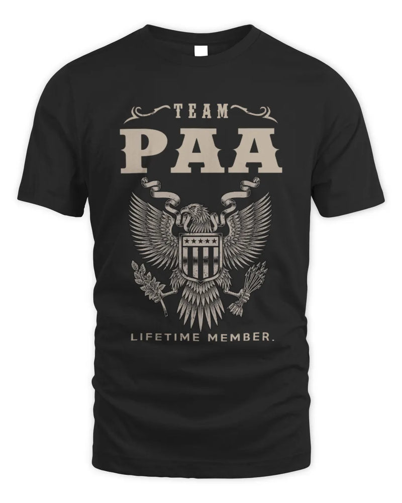 PAA TP06-K82 – Personalized Classic Style Apparel “Team NAME Lifetime Member” - Unisex Standard T-Shirt - Black