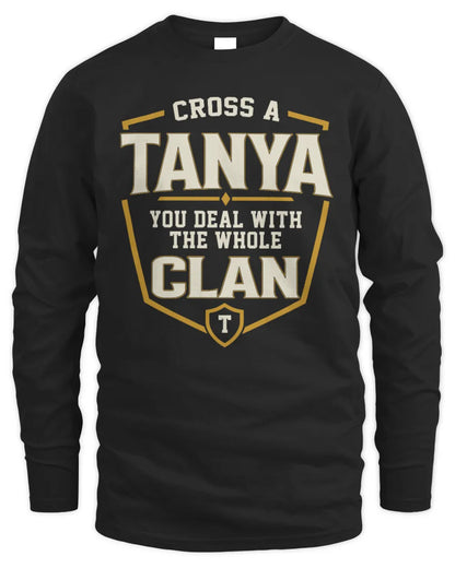 TANYA NT1-K008 Cross A/An NAME, You Deal With the Whole Clan | Personalized Vintage T-Shirt - Men's Long Sleeved T-Shirt - Black