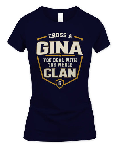 GINA NT1-K008 Cross A/An NAME, You Deal With the Whole Clan | Personalized Vintage T-Shirt - Women's Standard T-Shirt - Navy