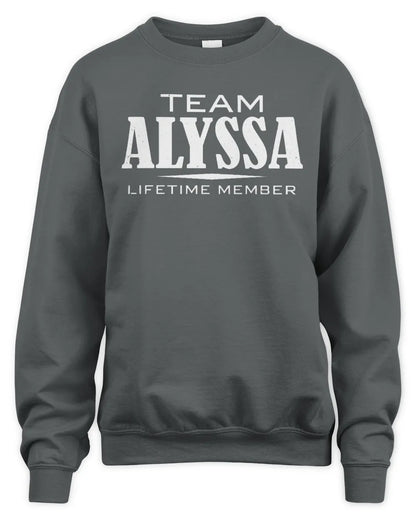 ALYSSA BL62-K4-128 - Personalized “Team NAME Lifetime Member” - Unisex Sweatshirt - Charcoal