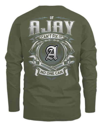 AJAY AP81-K4-626 - Personalized Ahmed Quote Apparel “If Ahmed Can't Fix It, No One Can” - Men's Long Sleeved T-Shirt - Military Green