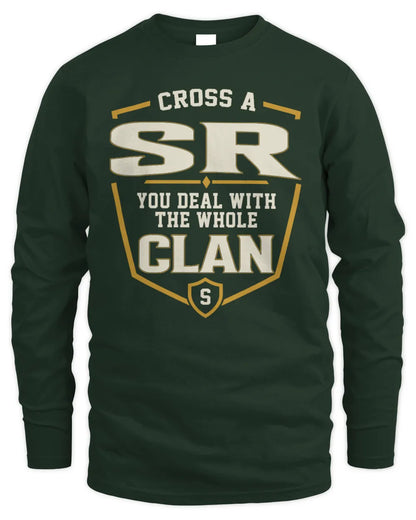 SR NT1-K008 Cross A/An NAME, You Deal With the Whole Clan | Personalized Vintage T-Shirt - Men's Long Sleeved T-Shirt - Forest Green
